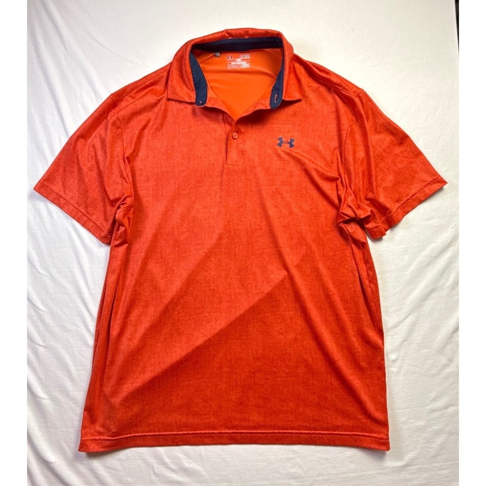 Under Armour HeatGear Polo Shirt Mens XL Orange Heathered Loose Fit-2661